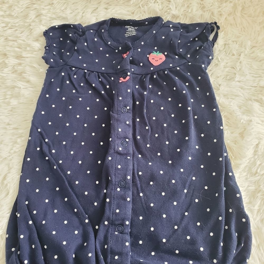 Carter's Baby Girl's Size 18M Navy Blue and White Polka Dot Romper